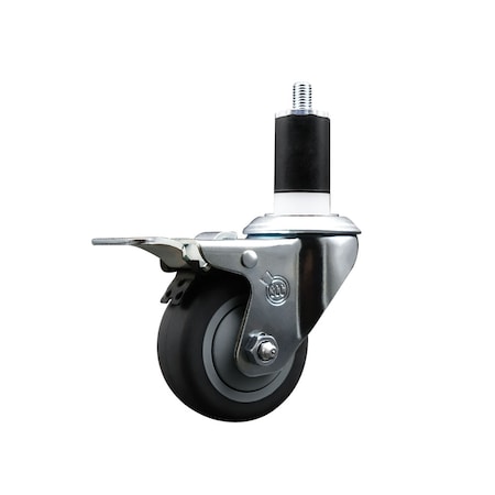 Service Caster 3'' SS Thermoplastic Rubber Swivel 1-1/2'' Expanding Stem Caster Total Lock Brake SCC-SSEXTTL20S314-TPRB-112